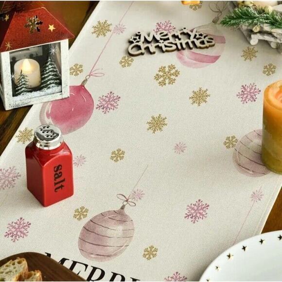 Soft‎ Pink Santa Christmas Table Runner 72"x13" Trees Merry Christmas - Picture 5 of 6